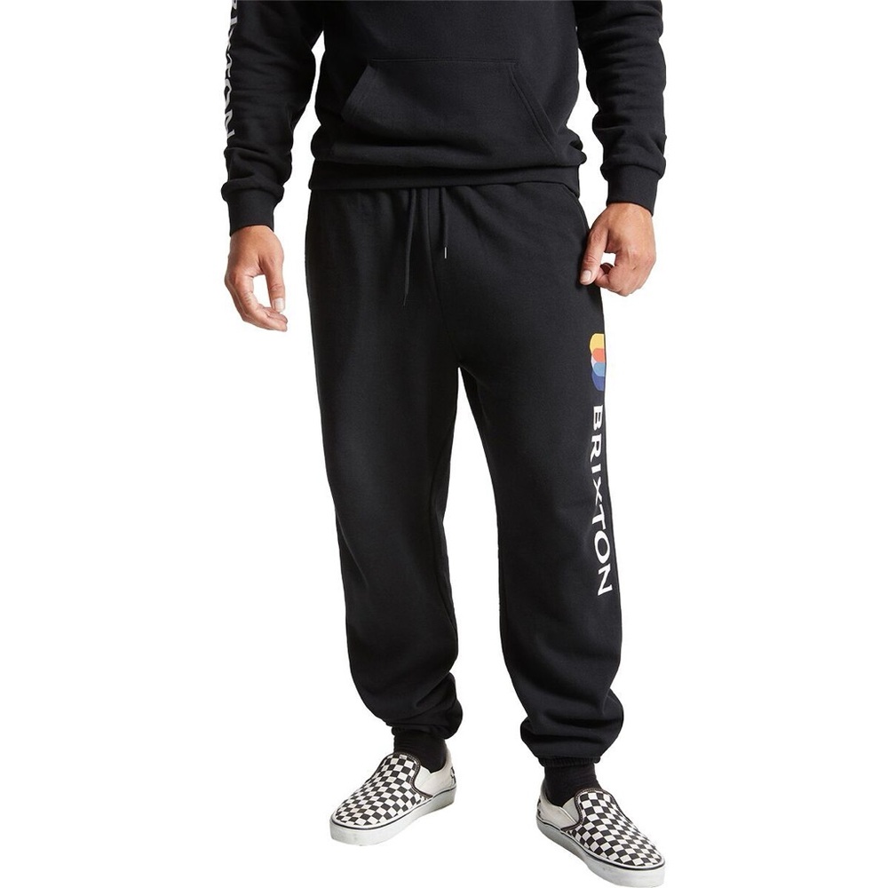 Brixton Men's Black Alton Sweatpants Joggers with Multicolor Logo